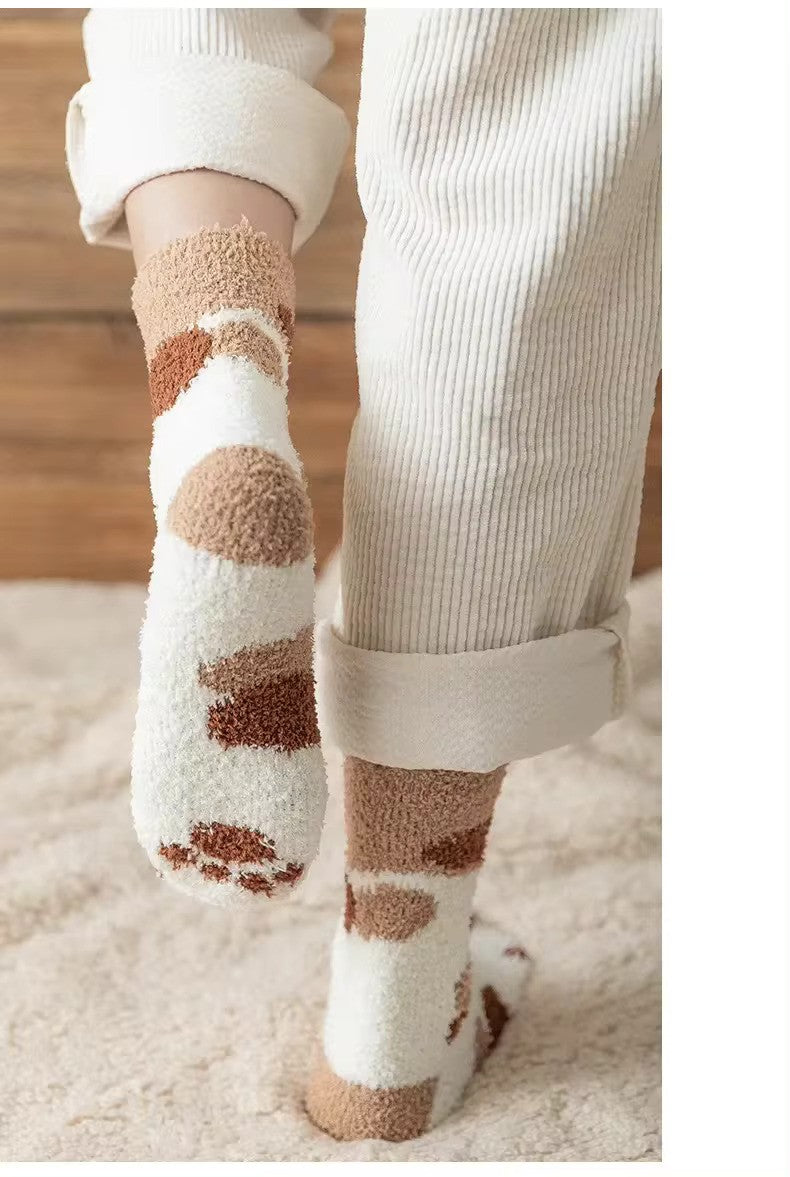 3pairs Cute Cat Paw Socks Women Winter Stretch Contrast Color at $15.97 from Odditygadget
