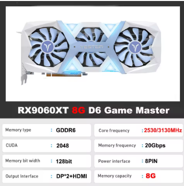 YESTON RX9060 XT 16G D6 Game Master ACE OC Graphic Card 9060XT 8G 16G GDDR6 128bit 2620MHz 4NM Video Card Gaming Desktop AMD GPU
