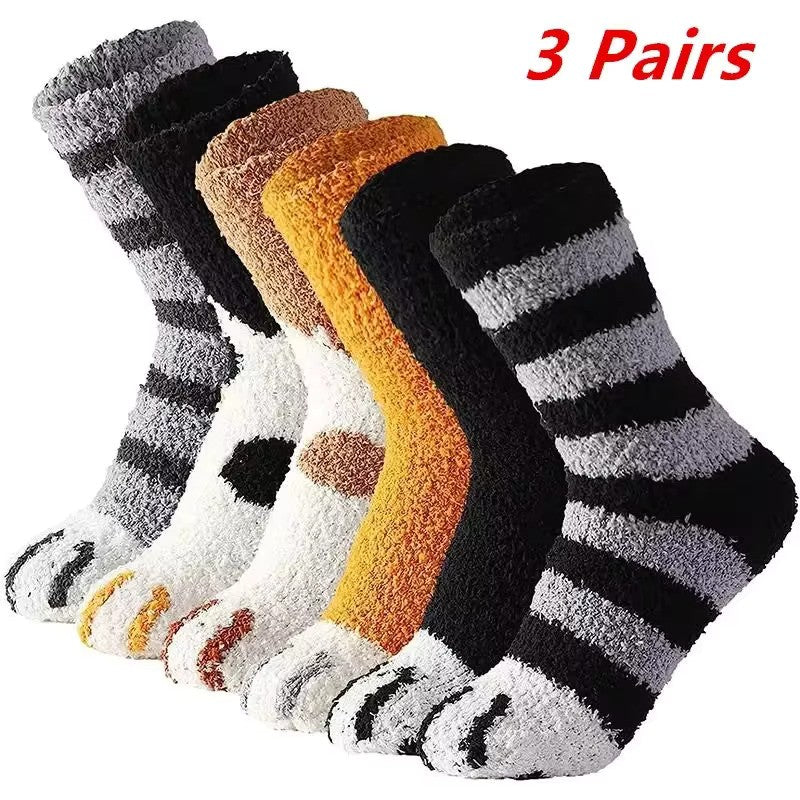 3pairs Cute Cat Paw Socks Women Winter Stretch Contrast Color from odditygate at 14.97