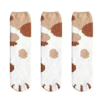 3pairs Cute Cat Paw Socks Women Winter Stretch Contrast Color from odditygate at 14.97