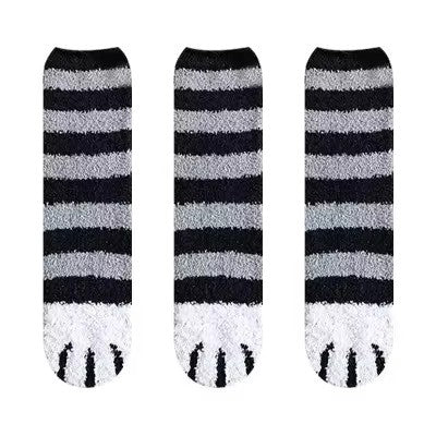 3pairs Cute Cat Paw Socks Women Winter Stretch Contrast Color from odditygate at 14.97