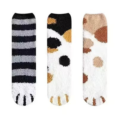 3pairs Cute Cat Paw Socks Women Winter Stretch Contrast Color from odditygate at 14.97