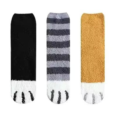 3pairs Cute Cat Paw Socks Women Winter Stretch Contrast Color from odditygate at 14.97