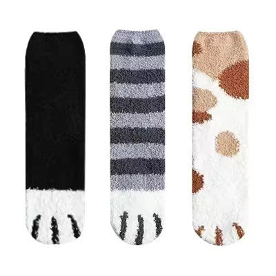 3pairs Cute Cat Paw Socks Women Winter Stretch Contrast Color from odditygate at 14.97