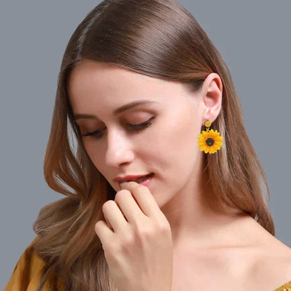 Bright & Refreshing Yellow Sunflower Earrings from Odditygadget at $12.97