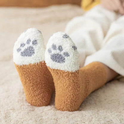 3pairs Cute Cat Paw Socks Women Winter Stretch Contrast Color from odditygate at 14.97