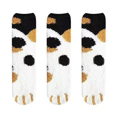 3pairs Cute Cat Paw Socks Women Winter Stretch Contrast Color from odditygate at 14.97