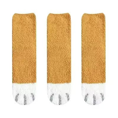 3pairs Cute Cat Paw Socks Women Winter Stretch Contrast Color from odditygate at 14.97