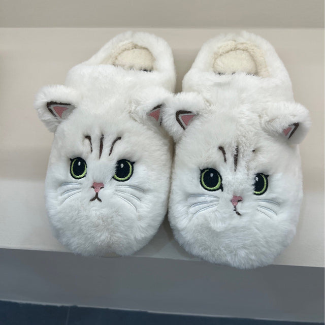 Unisex New Cotton Slippers Cute Cat face Fluffy Fur Slippers from Odditygadget at $29.99