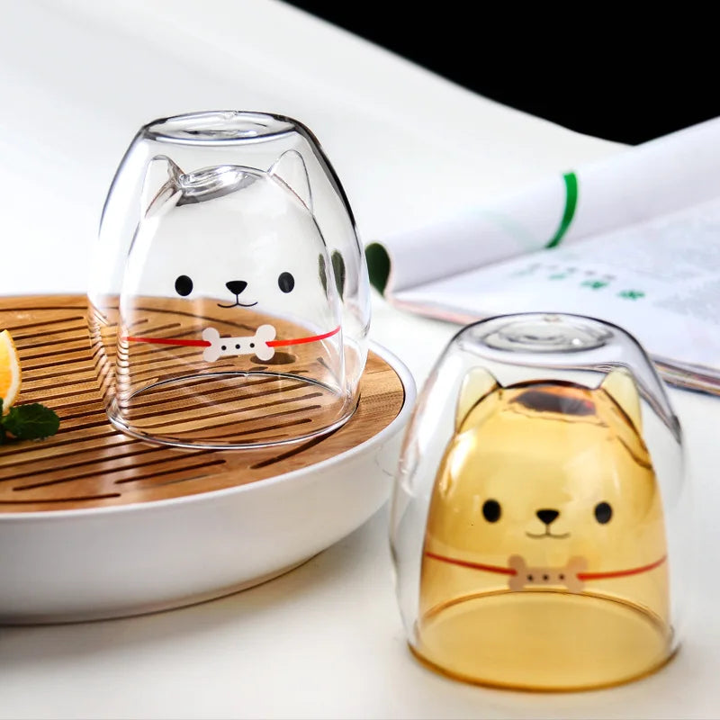 280ML Double Glass Cup Coffee Mug Bear Cat Dog Animal Transparent from Odditygadget at $14.97