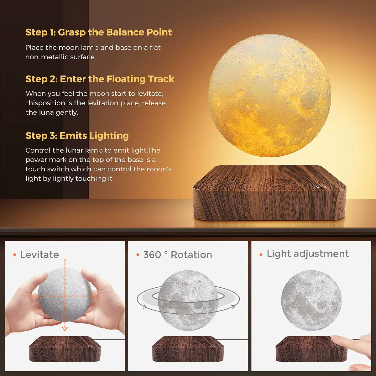 Magnetic Levitating Moon Lamp Spinning Luna Night Light