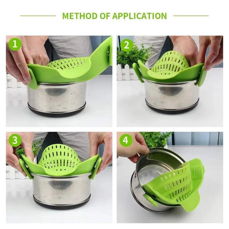 Universal Silicone Clip on Pan Pot Strainer Anti Spill Pasta Pot from Odditygadget at $11.97