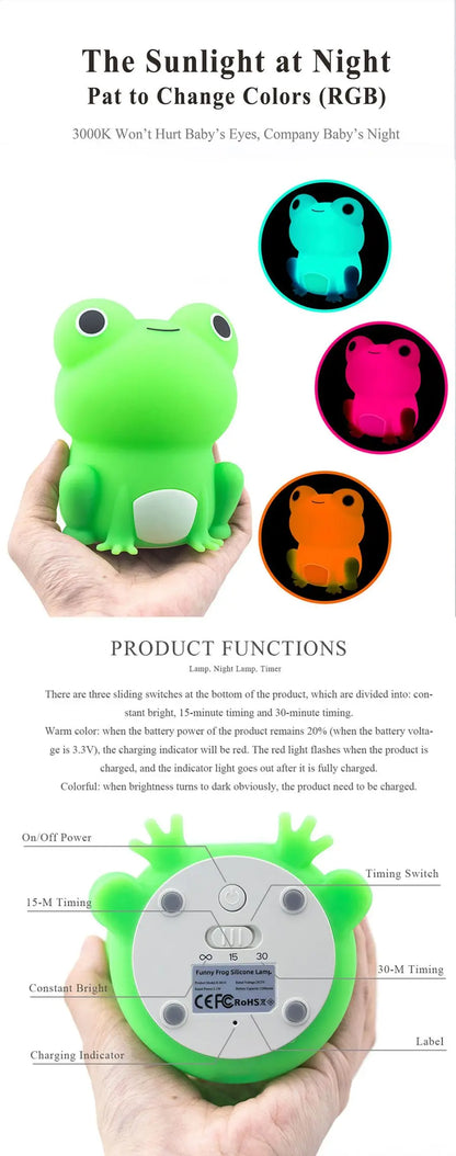 Frog Soft Silicone Sleeping Night Light Dimmable Timer Rechargeable Colorful Light from Odditygadget at $19.96