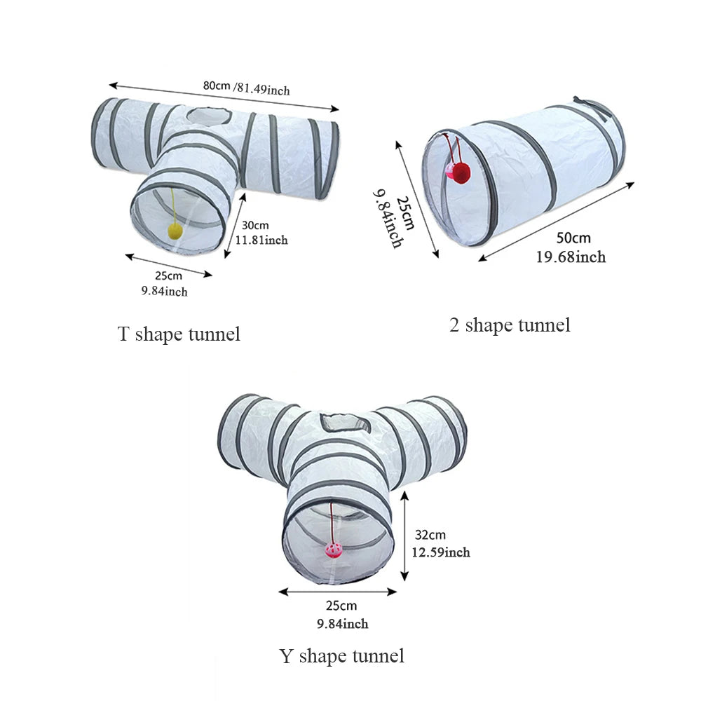 Collapsible Tube Cat Tunnel Toys Hanging Balls Foldable Cat Cave
