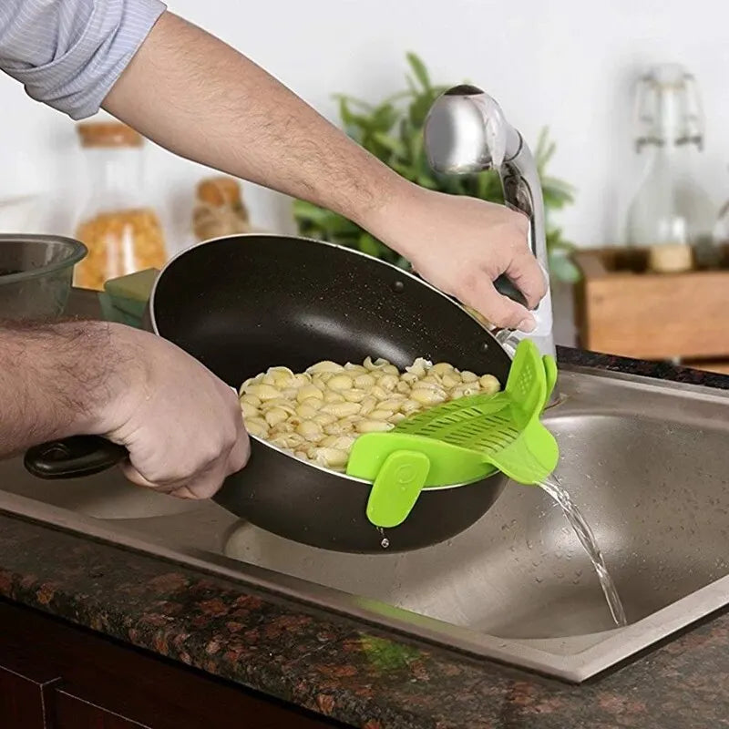 Universal Silicone Clip on Pan Pot Strainer Anti Spill Pasta Pot from Odditygadget at $11.97