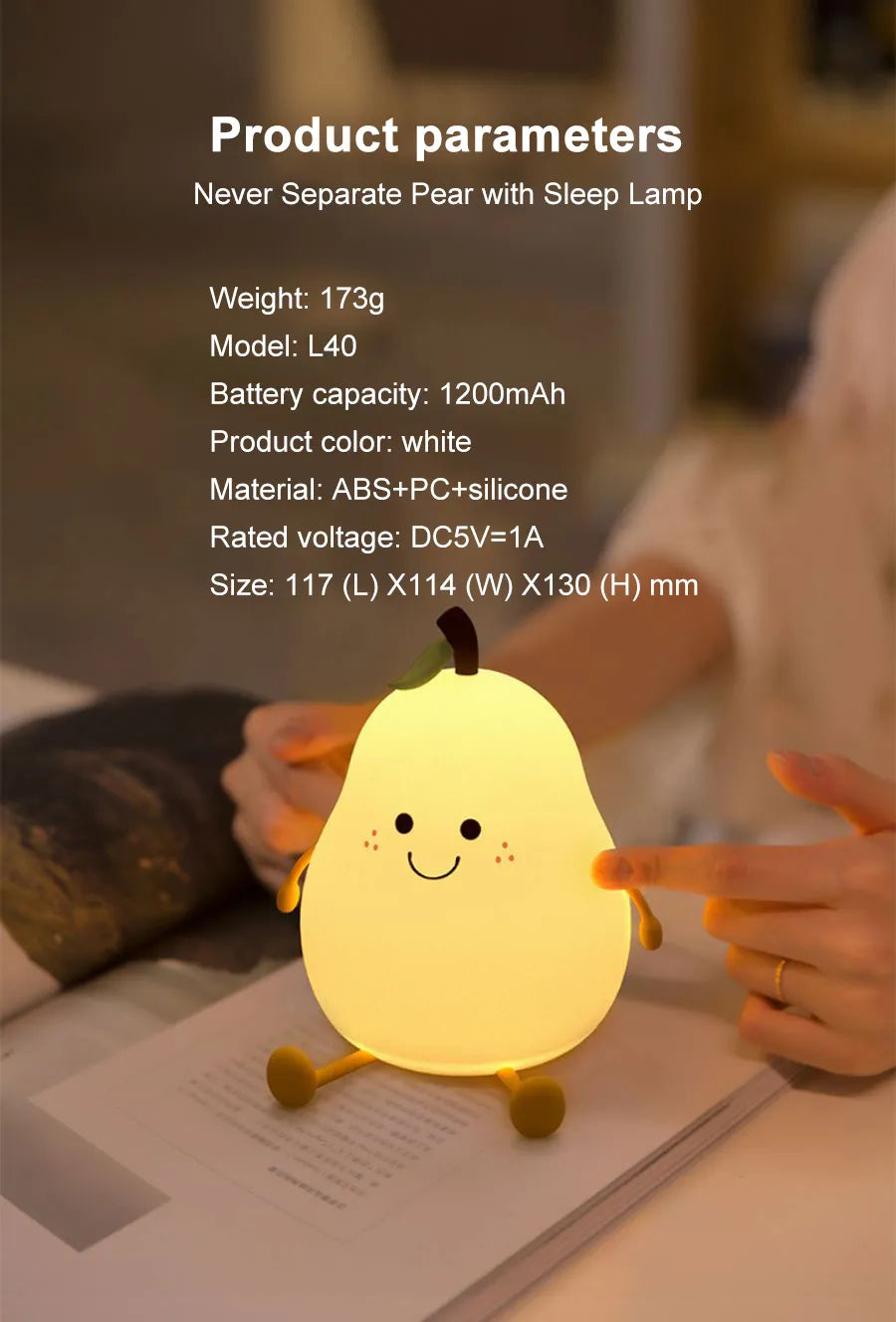 LED Pear Fruit Silicone Night Light 7 Colors Dimming Touch USB Rechargeable Lamp from Odditygadget at $24.97