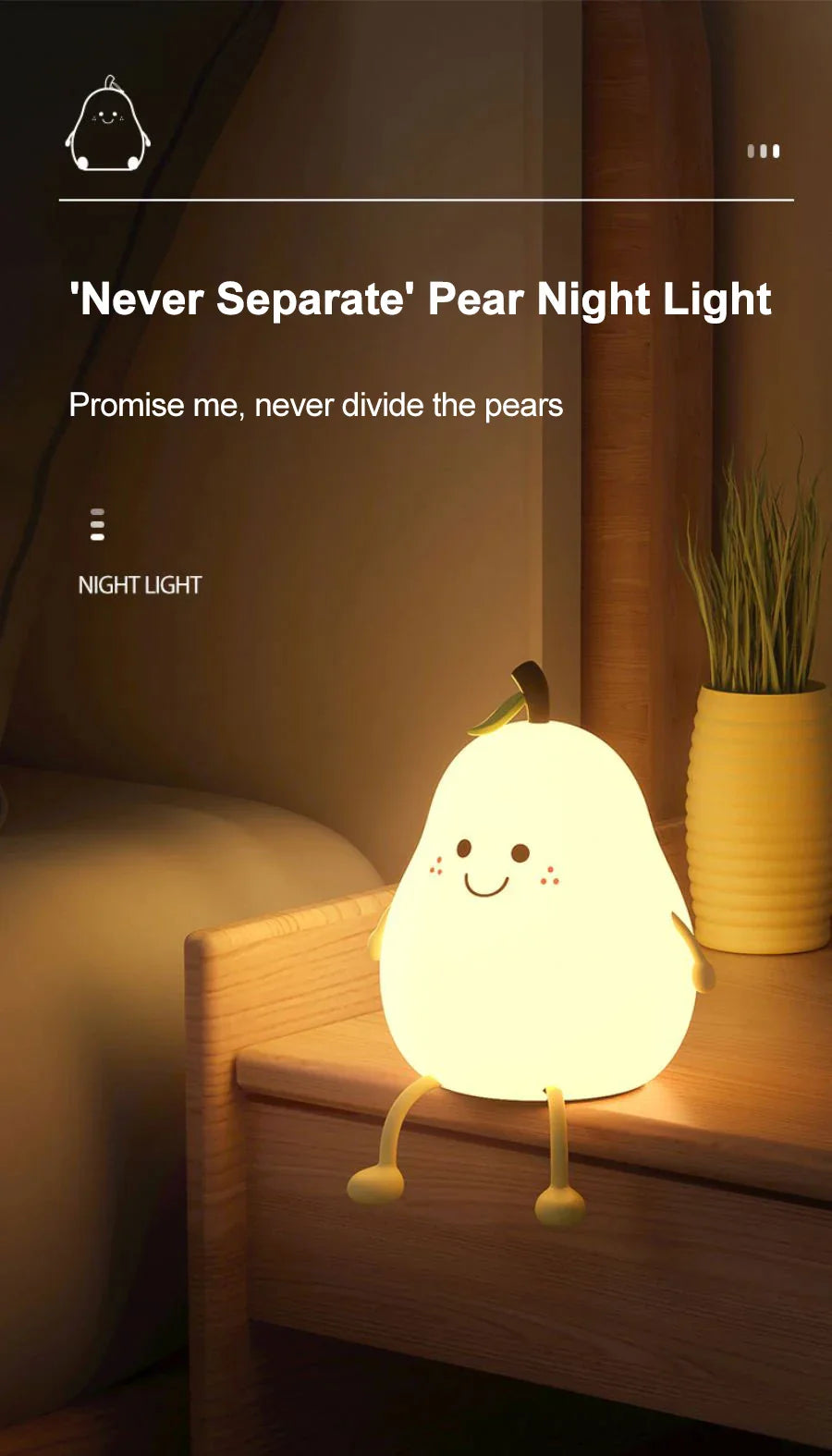 LED Pear Fruit Silicone Night Light 7 Colors Dimming Touch USB Rechargeable Lamp from Odditygadget at $24.97