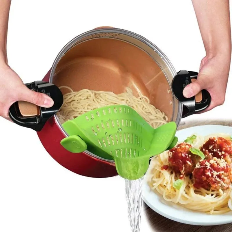 Universal Silicone Clip on Pan Pot Strainer Anti Spill Pasta Pot from Odditygadget at $11.97