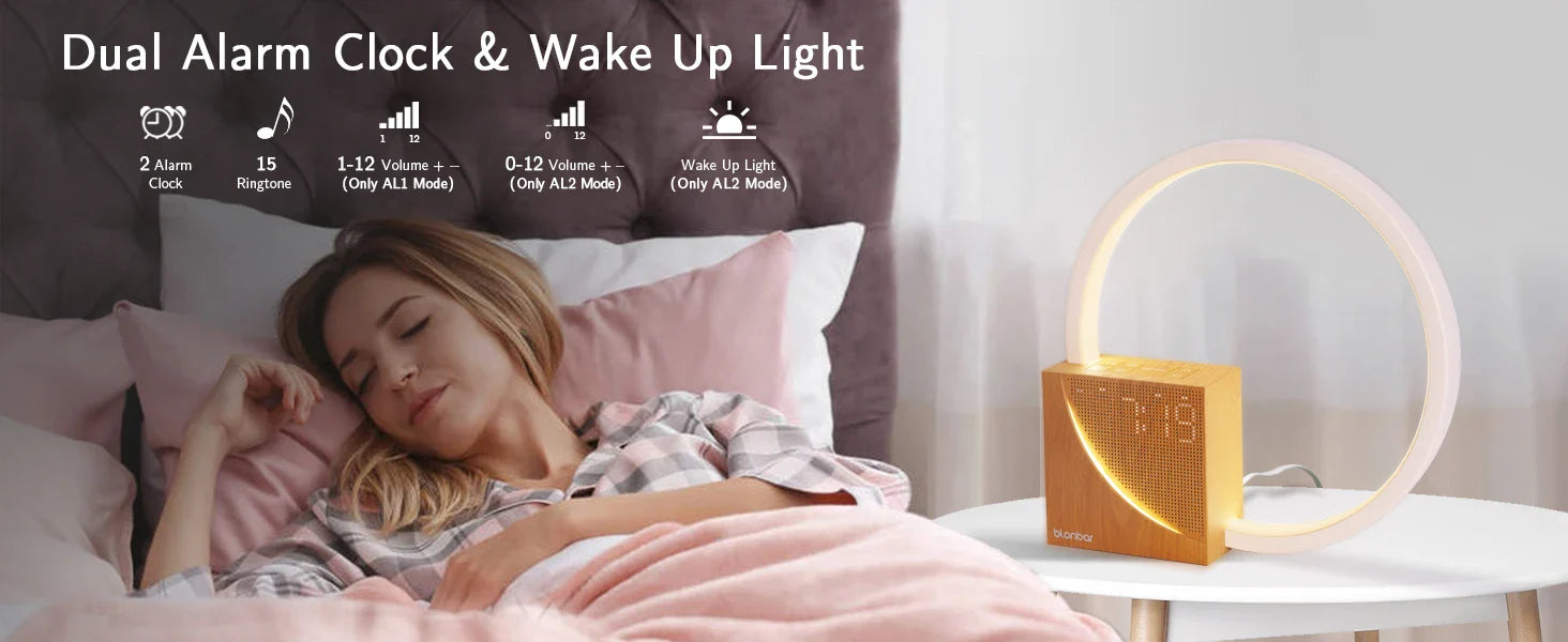 Blonbar Bedside Lamp, Touch Table Lamp with Natural Sounds, Desk Lamp with Alarm Clock, Touch Control 3 Levels Brightness from Odditygadget at $62.97