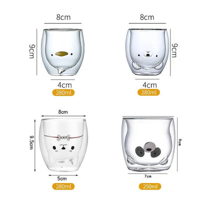 280ML Double Glass Cup Coffee Mug Bear Cat Dog Animal Transparent from Odditygadget at $14.97